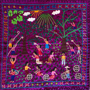 Embroidered Folk Art Tapestry 23-K:  Coseche de Aguacate (Harvesting the Avocados) - Josefine Quino