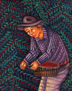 Pascual Pur Gonzalez Oil Painting - Mayan Coffee Harvest Lake Atitlan  (P-M-PPG-001)  9" x 11"