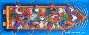 Angelina Quic Large Oil Painting - Mayans in Canoe going to Market - Overhead or bird-eye View (P-L-AQ-20A) 20" x 50" (LARGE)