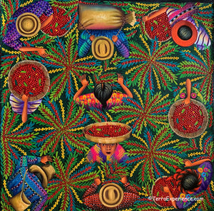 Angelina Quic Oil Painting - Mayan Coffee Harvest Overhead  (P-ML-AQ-20L) 20"x 20" (MEDIUM LARGE)