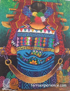 Antonio Coche Mendoza Oil Painting - Mayan Woman Weaving   - Espalda View  (P-M-ACM_21-D) 9"x11""
