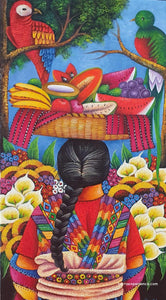 Antonio Coche Mendoza Medium Large Oil Painting - Mayan Woman  - Espalda View  (P-ML-ACM-21-E)  15"x30"  (MEDIUM LARGE)