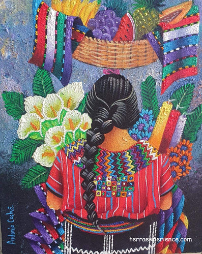 Antonio Coche Mendoza Oil Painting - Mayan Woman From San Juan La Laguna  - Espalda View  (P-M-ACM_21-A) 9