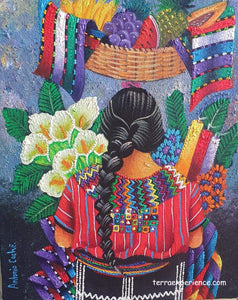 Antonio Coche Mendoza Oil Painting - Mayan Woman From San Juan La Laguna  - Espalda View  (P-M-ACM_21-A) 9"x11""
