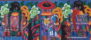 Antonio Coche Mendoza Medium Large Oil Painting - Three Mayan Woman  - Espalda View  (P-L-ACM-21-A) 15"x 30"  (MEDIUM LARGE)