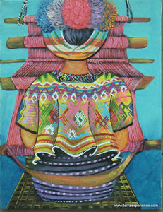 Unsigned Oil Painting - Mayan Woman Weaving - Espalda View  (P-M-UNK-008)  10"x13"