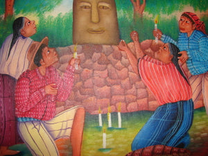Gaspar Aju Navichoc Oil Painting - Mayan Ceremony  (P-M-GAN-007)  9"x 11"