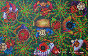 Angelina Quic Very Large Oil Painting - Mayan Coffee Harvest Overhead  (P-VL-AQ-19B) 25"x40" (LARGE)
