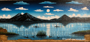 Carlos Gonzales Lake Atitlan Oil Painting,  Moolight Sky -  (P-M-GC-20D) 15"x7"