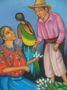 Batzin Oil Painting - Mayan Onion Market  (P-M-EB-018)  9"x11"