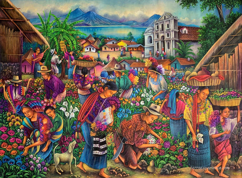 Antonio Coche Mendoza Large Oil Painting - Flower Market (P-L-ACM-20D) 24