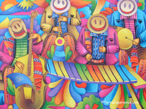 Juan Perez Large Oil Painting - Mayan Marimba and Musicans  (P-L-JP-19A) 24" x 32" (LARGE)