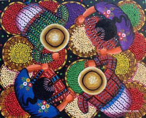 Angelina Quic Oil Painting - Mayan Corn and Coffee Market Overhead  (P-M-AQ-20G) 9"x11"
