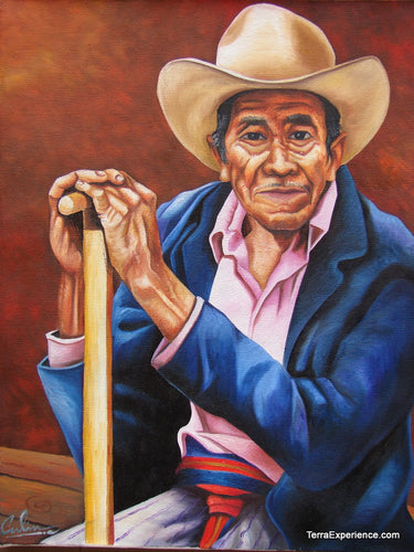 Calin Sapalu Mendoza Large Oil Painting - Man with a Hat and a Walking Stick (P-L-CMS-006) 16