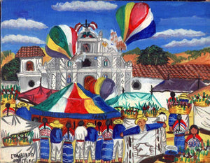 Imelda Colat Oil Painting - Comalapa Market  (P-M-IC-004)  7.5" x 10"