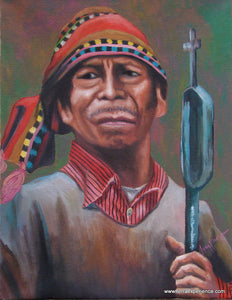 Juan Tiney Large Oil Painting - Mayan Man from Santiago Atitlan-  (P-L-JT-004) 12" x 15"