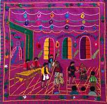 Mayan Embroidered Folk Art Tapestry __-R01:    "Fiesta de Cumpleanos" (The Birthday Party),  Amanda Isabel Morales
