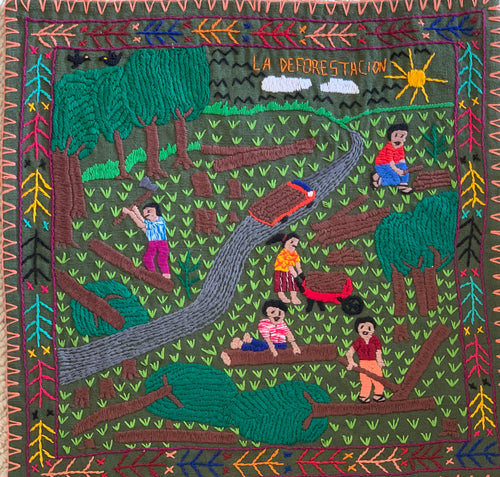 Mayan Embroidered Folk Art Tapestry __-R07:   (Deforestation) - Josefa Salvador Morales