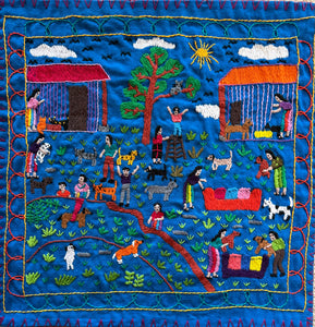 Mayan Embroidered Folk Art Tapestry 25-E:  Rescatando Perros y Gatos (Rescuing the Dogs and Cats) - Glenda Morales