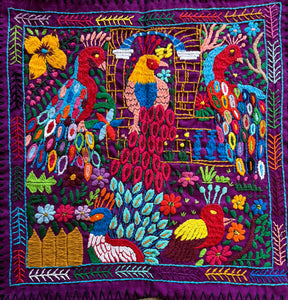Mayan Embroidered Folk Art Tapestry 25-G:  Pavo Real (The Peacocks) - Rosario Parabal
