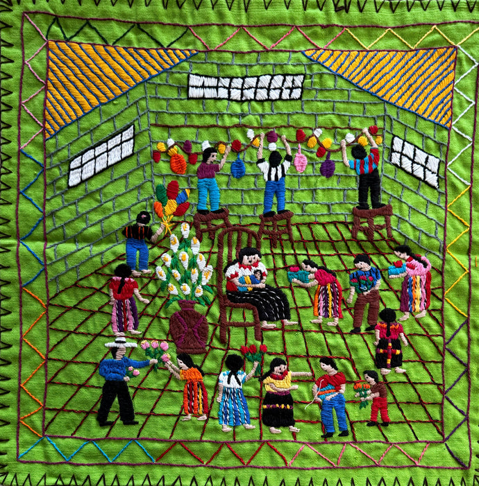 Mayan Embroidered Folk Art Tapestry 25-D:  Dia La Mflores ? (The Day of Flowers?) - Dalia Morales