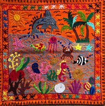 Mayan Embroidered Folk Art Tapestry 25-B:  Mundo Acuatico  (The Water World) - Rosario Parabal