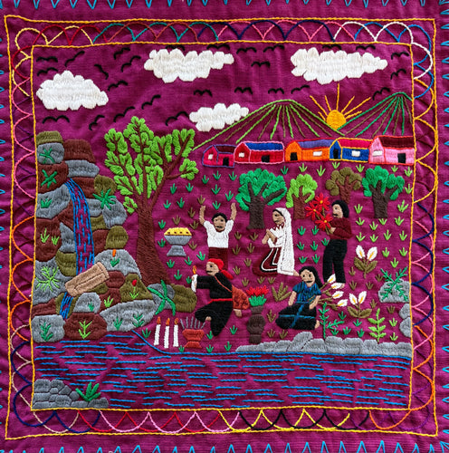 Mayan Embroidered Folk Art Tapestry 25-C:  Agradecimiento A Agua (Appreciation of the Water) - Dalia Morales