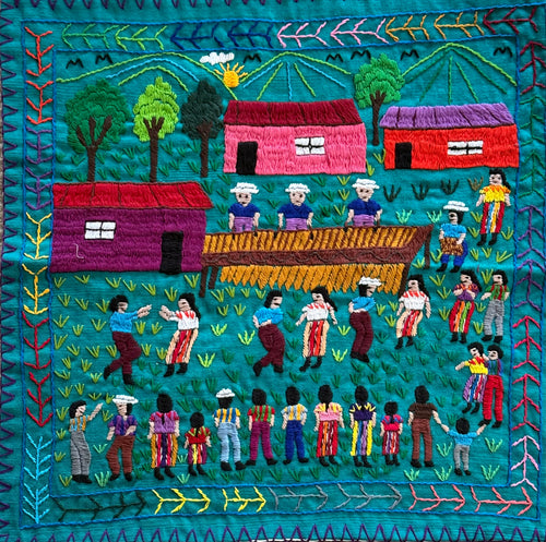 Mayan Embroidered Folk Art Tapestry 25-I:  La Danza (The Dance) - Catarina Quino