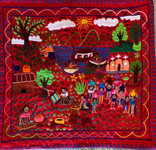 Mayan Embroidered Folk Art Tapestry 23-F:  La Cultura de San Juan  (The Culture of San Juan) - Rosarrio Parabal Tuc