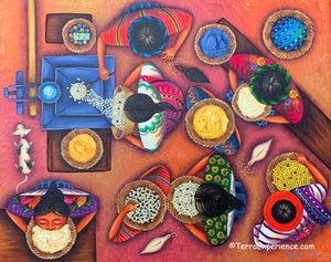 Angelina Quic Medium Large Oil Painting - Mayan Tortilla Preparation  (P-ML-AQ-20F) 16"x 20" (MEDIUM LARGE)