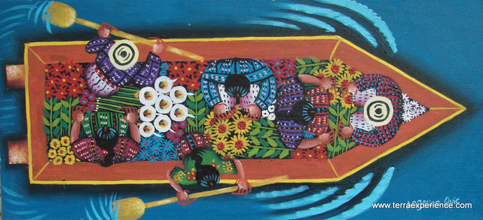 Angelina Quic Large Oil Painting - Mayans in Canoe going to Market - Overhead or bird-eye View (P-M-AQ-17L) 7