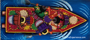 Angelina Quic Oil Painting - Mayans in Canoe going to Market - Overhead or bird-eye View (P-M-AQ-20X) 7" x 15