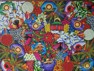 Angelina Quic Oil Large Medium Painting - Mayan Vegetable Market Overhead  (P-LM-AQ-20-D) 24" x 32" (LARGE MEDIUM)
