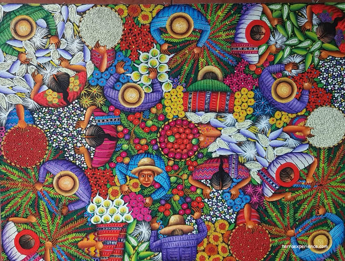 Angelina Quic Oil Large Medium Painting - Mayan Vegetable Market Overhead  (P-LM-AQ-20-D) 24