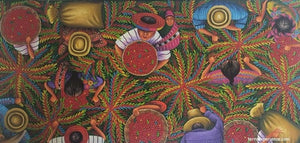 Angelina Quic Medium Large Oil Painting - Mayan Coffee Harvest Overhead  (P-ML-AQ-21-A) 15"x 30"