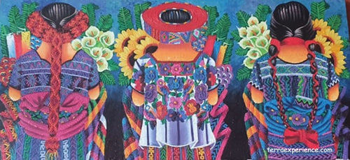 Antonio Coche Mendoza Medium Large Oil Painting - Three Mayan Woman  - Espalda View  (P-L-ACM-21-B) 15