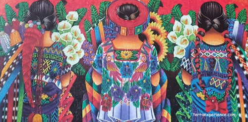 Antonio Coche Mendoza Medium Large Oil Painting - Three Mayan Woman  - Espalda View  (P-L-ACM-21-C) 15
