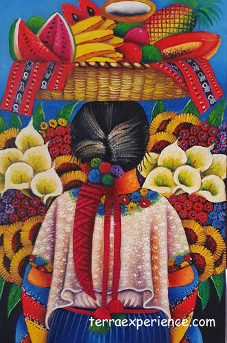 Antonio Coche Mendoza Medium Large Oil Painting - Mayan Woman  - Espalda View  (P-ML-ACM-21-E)  12 