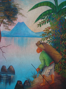 Antonio Vasquez Yojcom Oil Painting - Coffee Harvest on Lake Atitlan  (P-M-AVY-017)  9" x 11""