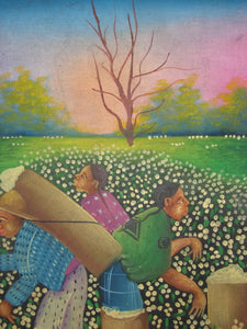 Antonio Vasquez Yojcom Oil Painting - Cotton Harvest on Lake Atitlan  (P-M-AVY-018)  9" x 11""