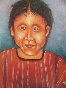 Antonio Vasquez Yojcom Oil Painting - San Juan La Laguna Girl  (P-M-AVY-020)  9" x 11""
