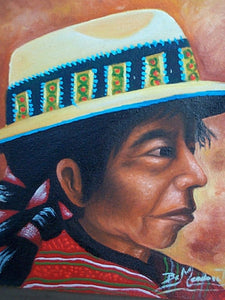 Benjamin Mendoza Taca Large Oil Painting - Woman from Todos Santos with Hat -  (P-M-BMT-007) 9" x 11"