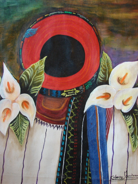 Celeste Mendoza Large Oil Painting - Woman from Santiago Atitlan with Tocoyal -  (P-L-CMS-004) 16