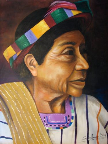 Celeste Mendoza Large Oil Painting - Woman from Santiago Atitlan with Tocoyal -  (P-L-CMS-003) 29