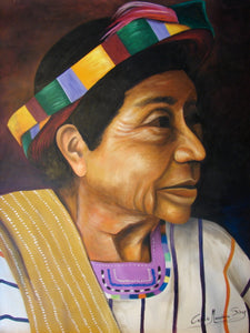 Celeste Mendoza Large Oil Painting - Woman from Santiago Atitlan with Tocoyal -  (P-L-CMS-003) 29" x 38" (LARGE)