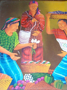 S. Quiacain Oil Painting - Mayan Market  (P-M-SQ-001)  9"x11"