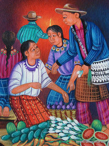Jose Antonio Pur Gonzalez Oil Painting - Mayan Market  (P-M-JAPG-012)  9"x11"
