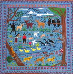 Mayan Embroidered Folk Art Tapestry 15-04:    "Tema La Naturaleza" (Theme: Nature), Candelaria J.C.