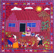 Mayan Embroidered Folk Art Tapestry 15-10:    "El Sagrado Maiz" (Sorting the Corn), Elma Morales