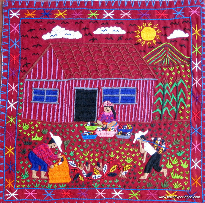 Mayan Embroidered Folk Art Tapestry 15-10:    